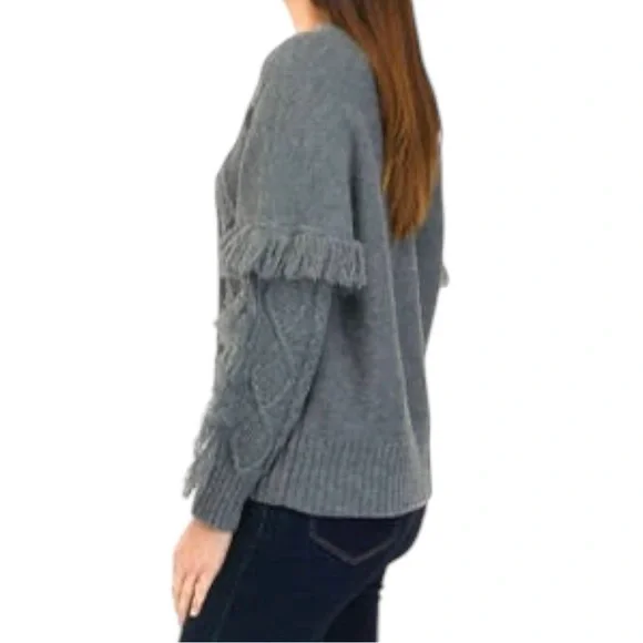 NWT 52seven Women's XL Gray Long Sleeve Cable Pullover Sweater with Fringe - Picture 5 of 11